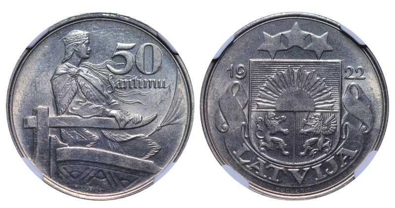 Latvia, Janis Chakste (1922 - 1927). 50 santims 1922 year, Nickel, 6,5 g. KM# 76...