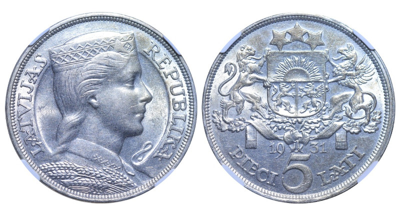 Latvia, Alberts Kviesis (1930 - 1936). 5 Lats 1931 year, Silver, 25 g. KM# 9, NG...