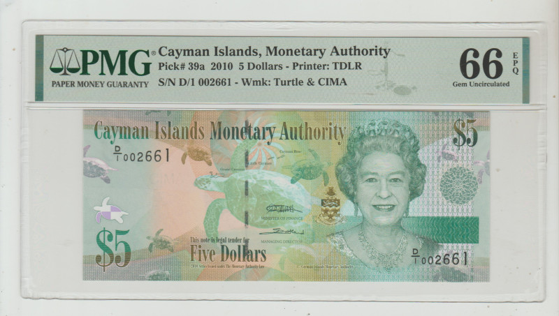 Cayman Islands, Elizabeth II (1952 - 2022). Monetary Authority, 5 dollars 2010 y...