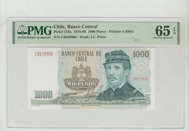 Chile, Augusto Pinochet (1974 - 1981). 1000 pesos 1980 year, Banco Central, Pick...