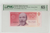 Estonia, Arnold Ruutel (1991 - 1992). 10 krooni 1991 year, Bank of Estonia, pick#72a, (ND 1992), Printer;TDLR, S/N AV834202-Wmk:Arms, 65 Gem Uncircula...