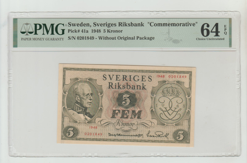 Sweden, Gustaf V (1950 - 1973). 5 kronor 1948 year, Sveriges Riksbank, Pick#41a,...