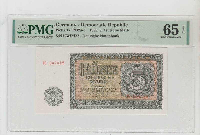 Germany-Democratic Republic, Konrad Adenauer (1949 - 1963). 5 deutsche mark 1955...