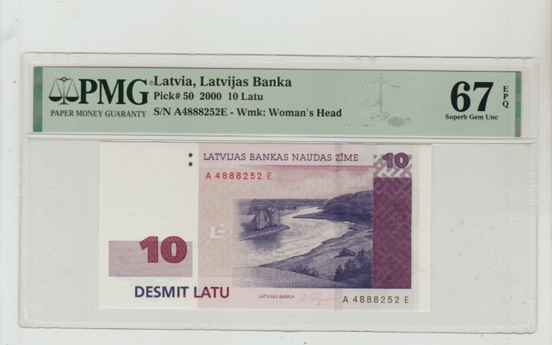 Latvia, Vaira Vike-Freiberga (1999 - 2007). 10 latu 2000 year, Latvijas Banka, P...