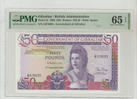 Gibraltar/British Administration, Elizabeth II (1952 - 2022). 50 pounds 1986 year, Pick#24, Printer: TDLR - Wmk: Queen, S/N A078005 - Government of Gi...