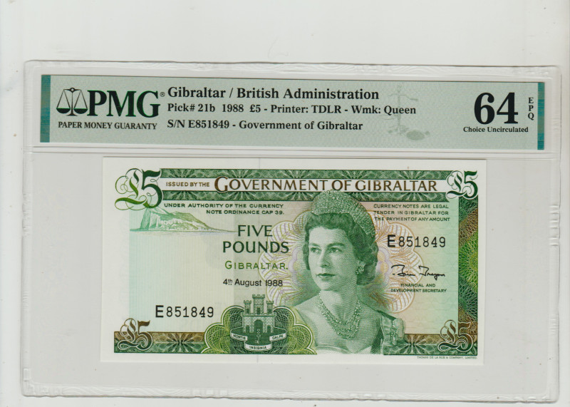 Gibraltar/British Administration, Elizabeth II (1952 - 2022). 5 pounds 1988 year...