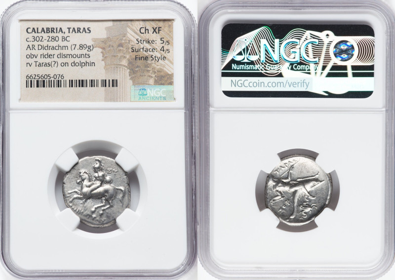 CALABRIA. Tarentum. Ca. 302-281 BC. AR didrachm (22mm, 7.89 gm, 10h). NGC Choice...