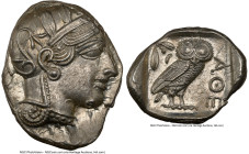 ATTICA. Athens. Ca. 440-404 BC. AR tetradrachm (27mm, 17.21 gm, 4h). NGC MS 4/5 - 5/5. Mid-mass coinage issue. Head of Athena right, wearing earring, ...
