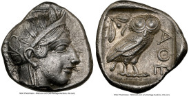 ATTICA. Athens. Ca. 440-404 BC. AR tetradrachm (25mm, 17.14 gm, 9h). NGC AU 5/5 - 3/5. Mid-mass coinage issue. Head of Athena right, wearing earring, ...