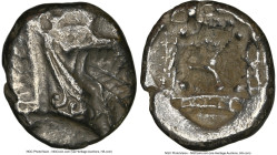 CARIA. Halicarnassus. Ca. 510-480 BC. AR hecte (12mm). NGC Choice VF. Head of ketos right, with pointed ear, pinnate mane, long snout, and mouth open ...