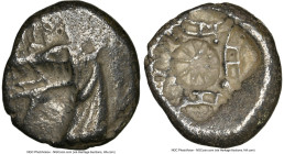 CARIA. Halicarnassus. Ca. 510-480 BC. AR hecte (12mm). NGC Choice VF. Head of ketos left, pointed ear, pinnate mane, long snout and mouth open with pr...