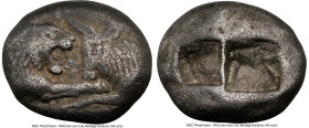 LYDIAN KINGDOM. Croesus (561-546 BC). AR stater or double-siglos (19mm, 10.45 gm). NGC VF 5/5 - 3/5. Croeseid standard, Sardes. Confronted foreparts o...