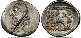 PARTHIAN KINGDOM. Mithradates II (ca. 121-91 BC). AR drachm (20mm, 1h). NGC AU. Rhagae or Ecbatana, ca. 109-96/5 BC. Diademed, draped bust of Mithrada...