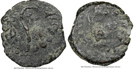 JUDAEA. Roman Procurators. Pontius Pilate (AD 26-36). AE prutah (15mm, 9h). NGC Choice Fine. Dated uncertain regnal year of Tiberius. TIBEPIOY KAICAPO...