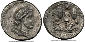 Julius Caesar, as Dictator (49-44 BC). AR denarius (18mm, 3.90 gm, 10h). NGC Choice XF 5/5 - 3/5, light scratches. Military mint traveling with Caesar...