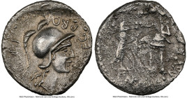 Cnaeus Pompeius Junior (46-45 BC). AR denarius (19mm, 3.56 gm, 6h). NGC Choice XF 4/5 - 1/5. Uncertain mint in Spain (Corduba), summer 46 BC-spring 45...