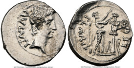 Augustus (27 BC-AD 14). AR quinarius (15mm, 1h). NGC Choice XF. Spain, Emerita, under P. Carisius, legate, ca. 25-23 BC. AVGVST, bare head of Augustus...