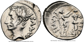 Augustus (27 BC-AD 14). AR quinarius (15mm, 12h). NGC Choice VF, brushed. Spain, Emerita, under P. Carisius, legate, ca. 25-23 BC. AVGVST, bare head o...