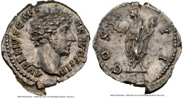 Marcus Aurelius, as Caesar (AD 161-180). AR denarius (20mm, 2.88 gm, 1h). NGC Choice AU 5/5 - 3/5, lamination. Rome, AD 145-147. AVRELIVS CAES-AR AVG ...
