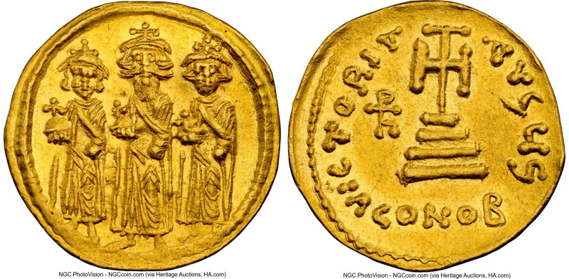 Heraclius (AD 610-641), with Heraclius Constantine and Heraclonas. AV solidus (2...