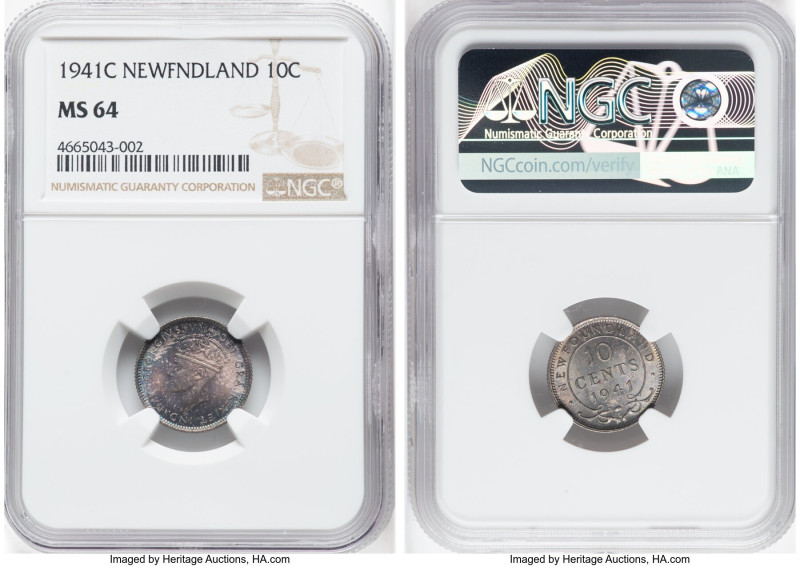 Newfoundland. George VI 10 Cents 1941-C MS64 NGC, Royal Canadian mint, KM20. Bea...