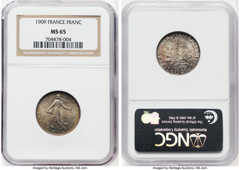 Republic Franc 1909 MS65 NGC, Paris mint, KM844.1. HID09801242017 © 2023 Heritag...