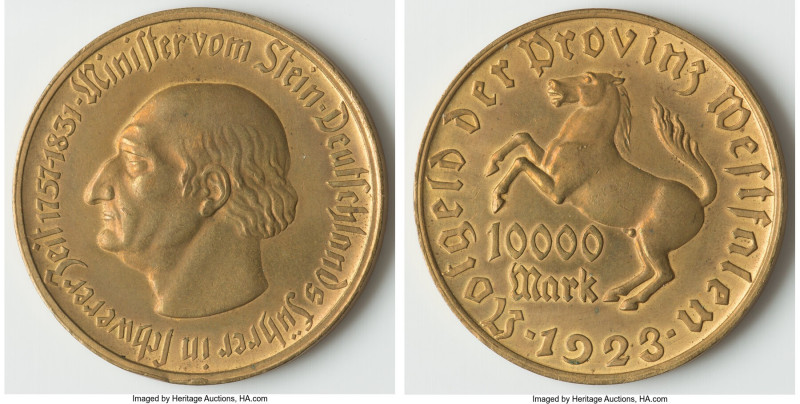 Weimar Republic. Westphalia gilt bronze Notgeld 10,000 Mark 1923 AU, J-N20a, Lam...