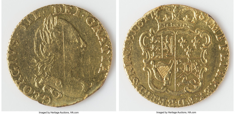 George III gold 1/2 Guinea 1781 AU (Cleaned, Scratched, Ex-Jewelry), KM605, S-37...