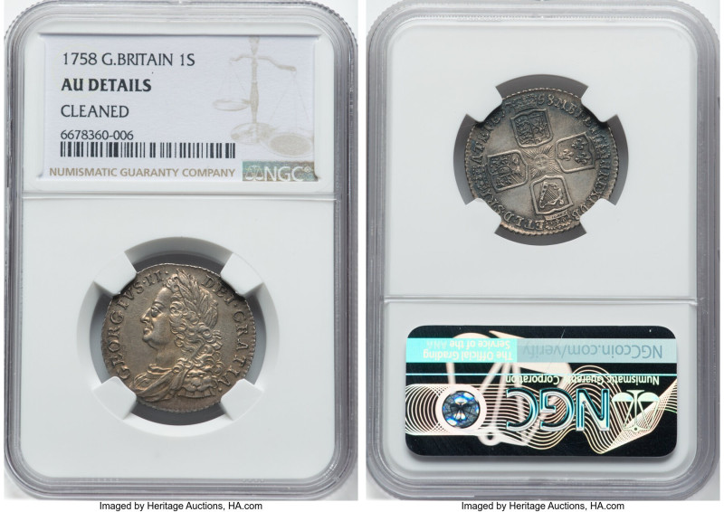 Pair of Certified Assorted Issues NGC, 1) George II Shilling 1758 - AU Details (...