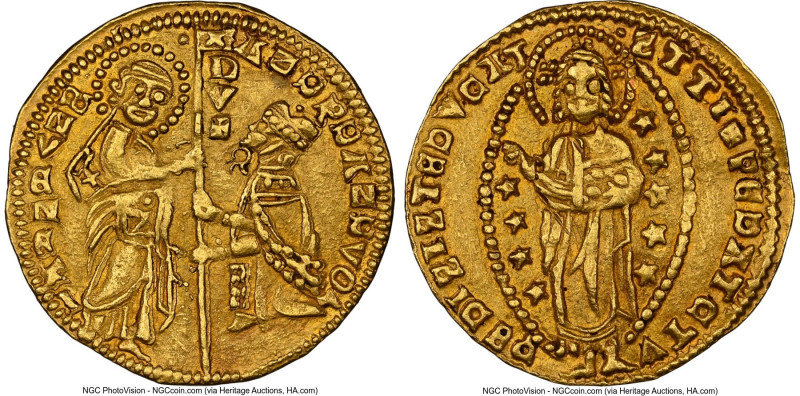 Chios. Andrea Dandolo gold Imitative Ducat ND (1343-1354) AU58 NGC, Fr-2a. 3.51g...