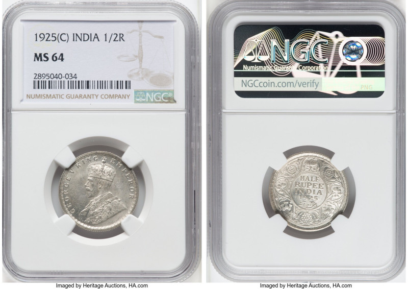 British India. George V 1/2 Rupee 1925-(c) MS64 NGC, Calcutta mint, KM522. HID09...