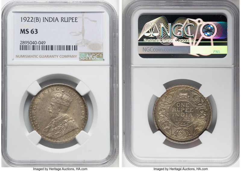 British India. George V Rupee 1922-(b) MS63 NGC, Bombay mint, KM524. HID09801242...