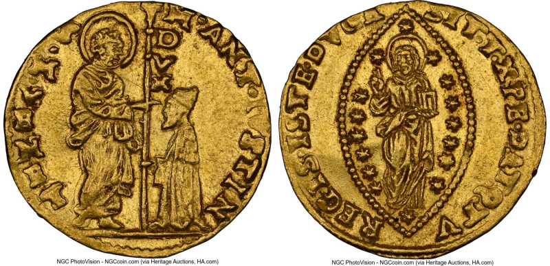 Venice. Marcantonio Giustinian gold Zecchino ND (1684-1688) MS62 NGC, KM385. 3.4...