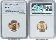 Nicholas II gold 5 Roubles 1903-AP MS65 NGC, St. Petersburg mint, KM-Y62, Fr-180. HID09801242017 © 2023 Heritage Auctions | All Rights Reserved