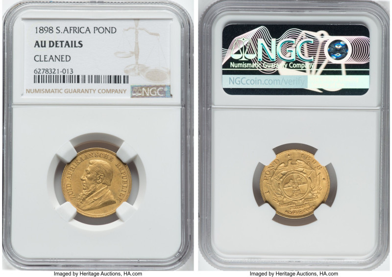 Republic gold Pond 1898 AU Details (Cleaned) NGC, Pretoria mint, KM10.2, Fr-2. H...