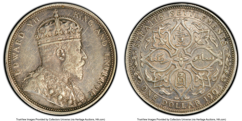 British Colony. Edward VII Dollar 1903-B AU50 PCGS, Bombay mint, KM25, Prid-1. I...