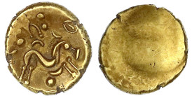 Keltische Goldmünzen

Gallien

Ambiani

Stater, 1. Jh. v. Chr. Buckel/Pferd n.r. 6,19 g. sehr schön/vorzüglich. De la Tour 8719.