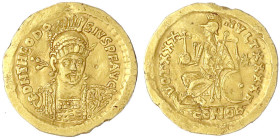 Römische Goldmünzen

Kaiserzeit

Theodosius II., 408-450

Solidus 430/440, Constantinopel, 8. Offizin. Gepanzerte Büste v.v./VOT XXX MVLT XXXX H...