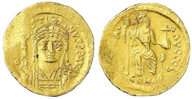 Byzantinische Goldmünzen

Kaiserreich

Justinus II., 565-578

Solidus 565/578. Constantinopel, 6. Offizin. 4,48 g. sehr schön/vorzüglich, Präges...