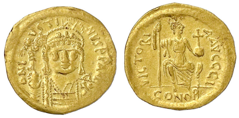 Byzantinische Goldmünzen

Kaiserreich

Justinus II., 565-578

Solidus 565/...