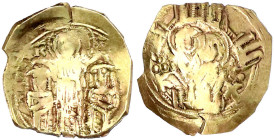 Byzantinische Goldmünzen

Kaiserreich

Andronicus II. und Michael IX., 1295-1320

Hyperpyron 1295/1320, Constantinopel. Christus krönt beide Kai...