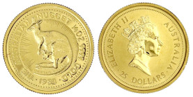 Ausländische Goldmünzen und -medaillen

Australien

Elisabeth II., 1952-2022

25 Dollars 1994, Australian Nugget, whiptail Wallaby. 1/4 Unze Fei...