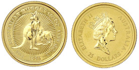 Ausländische Goldmünzen und -medaillen

Australien

Elisabeth II., 1952-2022

25 Dollars 1996, Australian Nugget, 2 Känguruhs. 1/4 Unze Feingold...
