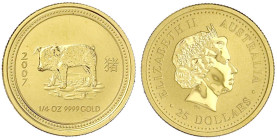 Ausländische Goldmünzen und -medaillen

Australien

Elisabeth II., 1952-2022

25 Dollars Lunar Serie 2007. Jahr des Schweins. 1/4 Unze Feingold....