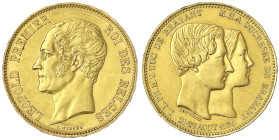 Ausländische Goldmünzen und -medaillen

Belgien

Leopold I., 1831-1865

100 Francs 1853. L. WIENER. Zur Hochzeit des Herzogs v. Brabant mit Mari...