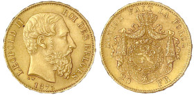 Ausländische Goldmünzen und -medaillen

Belgien

Leopold II., 1865-1909

20 Francs 1875. Pos. A. 6,45 g. 900/1000. vorzüglich/Stempelglanz. Krau...