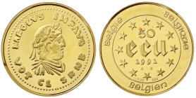 Ausländische Goldmünzen und -medaillen

Belgien

Baudouin, 1951-1993

50 ECU 1991. Karl der Große. 1/2 Unze Feingold. Auflage nur 4000 Ex. In Ka...