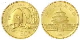 Ausländische Goldmünzen und -medaillen

China

Volksrepublik, seit 1949

50 Yuan 1987 S (Shanghai). Panda an Gewässer. 1/2 Unze Feingold. Origin...