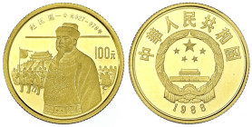 Ausländische Goldmünzen und -medaillen

China

Volksrepublik, seit 1949

100 Yuan 1988. Kaiser Zhao Guangyin. 10,38 g. Feingold. In Originalscha...