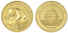 Ausländische Goldmünzen und -medaillen

China

Volksrepublik, seit 1949

25 Yuan 1999. Junger Panda auf Felsvorsprung. 1/4 Unze Feingold. Large ...